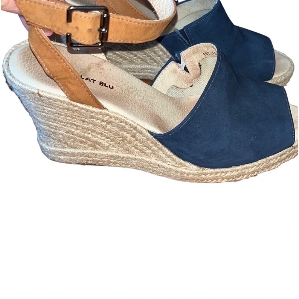Chocolat Blu women’s navy blue and brown suede espadrilles Size 41 US 11